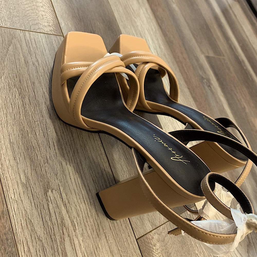 Beige Block Heel Sandals